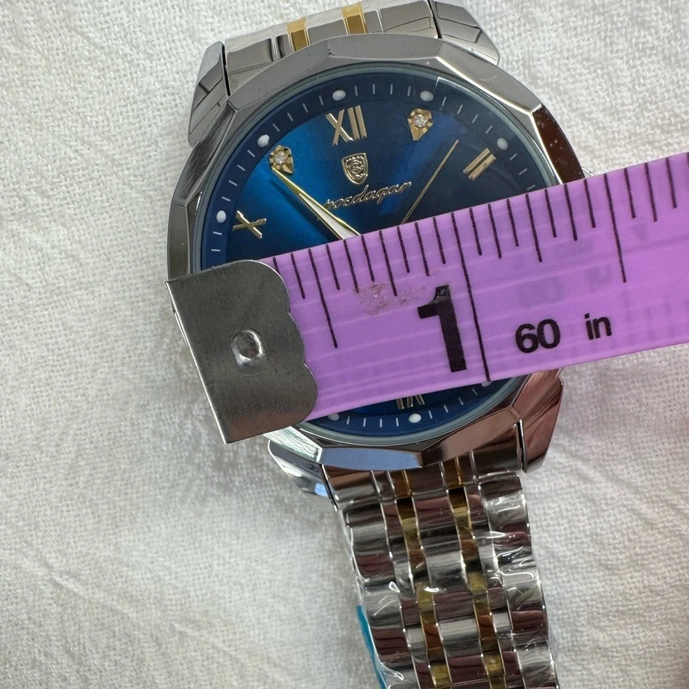 POEDAGAR Men's Watch Date Week Waterproof Luminous Quartz Stainless Steel Blue